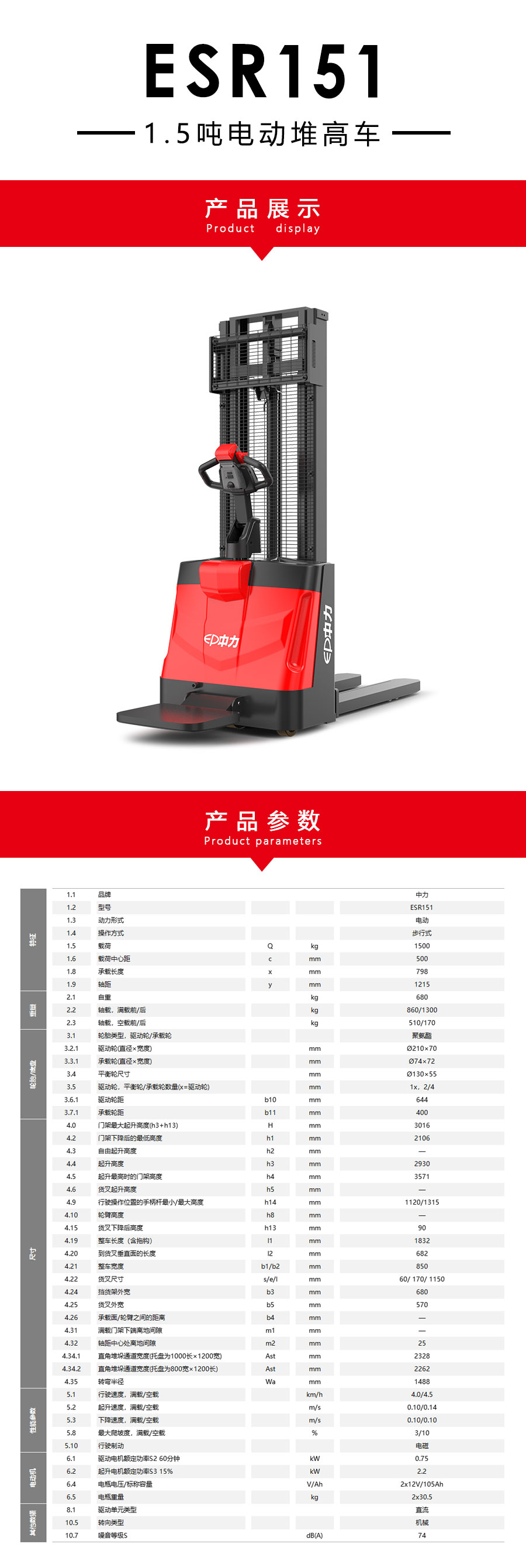 金花1.5吨经济型踏板式电动堆高车ESR151(图1)